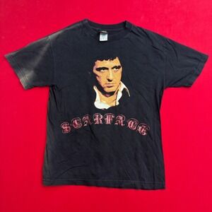 VTG 90s Scarface Tony Montana Graphic T-shirt Mens M Black Movie Promo Sun Fade